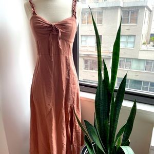 Zara small linen pink midi dress